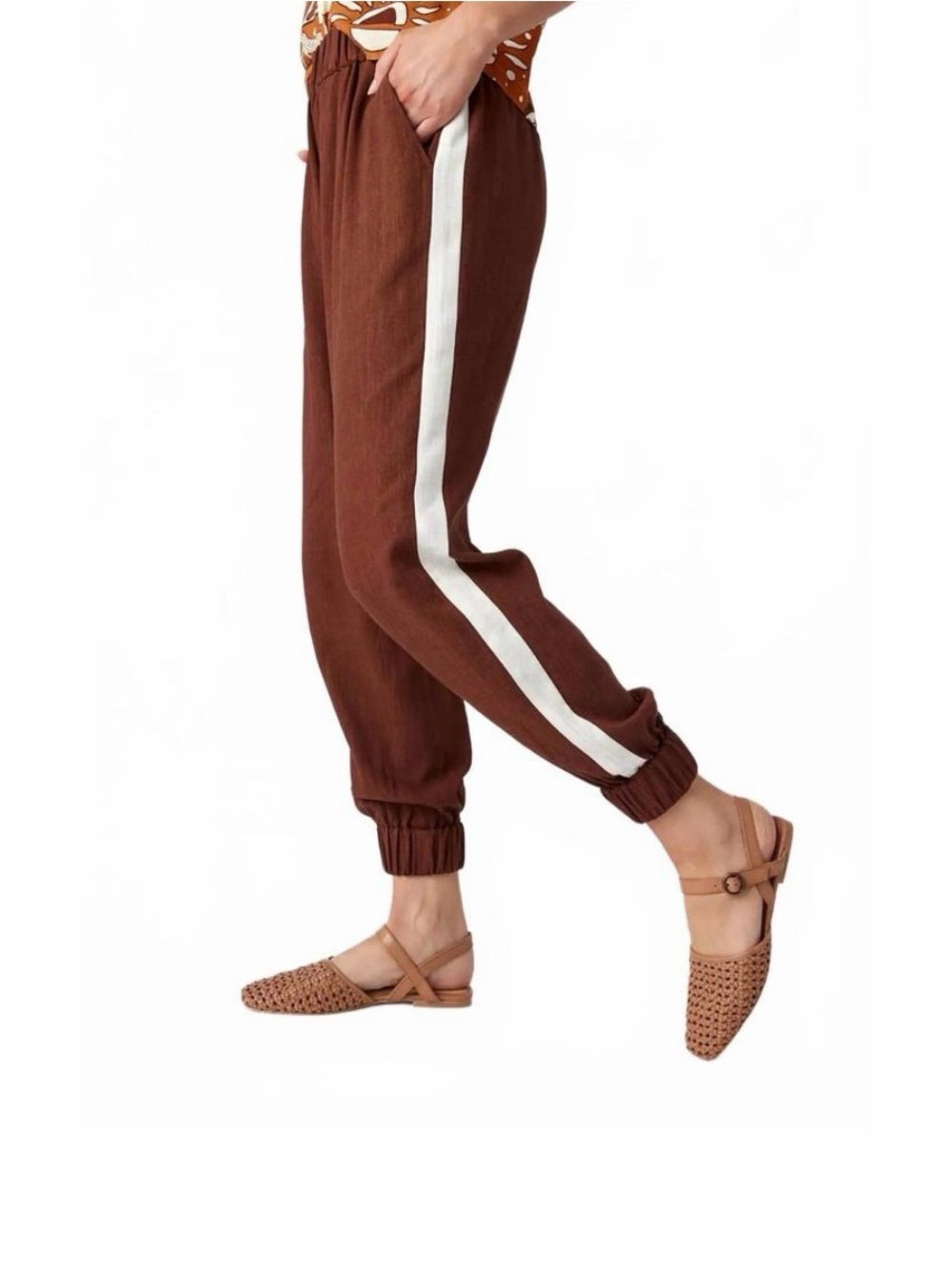 CROSBY by Mollie Burch Brown Track Joggers with White Side Stripe NWT